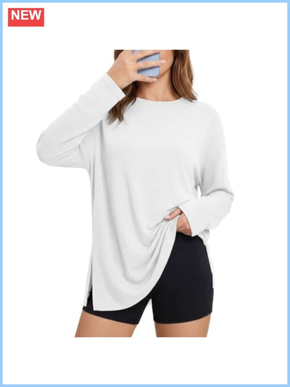 Oversized Long Sleeve Tee Crew Neck Tunic with Side Slits for Women